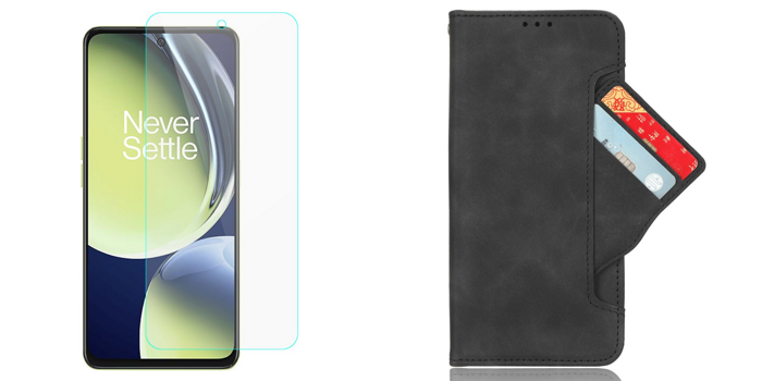 Pakke m. Beskyttelsesglas / Skærmbeskyttelse / Glas til OnePlus Nord CE 3 Lite 5G & Kortholder Flip Cover til OnePlus Nord CE 3 Lite 5G