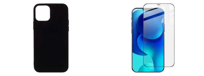 Pakke m. Matte TPU Cover til iPhone 12 Mini Sort & 3D Skærmbeskyttelse / Hærdet Beskyttelsesglas til iPhone 12 Mini