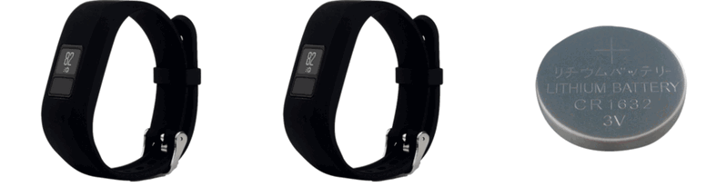 Pakke m. 2x Silicone rem til Garmin Vivofit 3 / Vivofit JR / JR 2 Sort & Batteri til Garmin Vivofit 1/2/3/Jr/Jr2