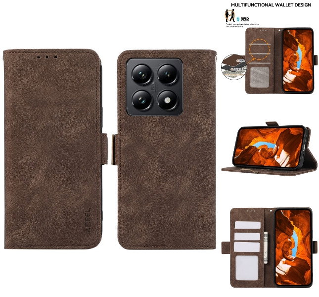 Brunt PU-lædercover til Xiaomi 14T Pro