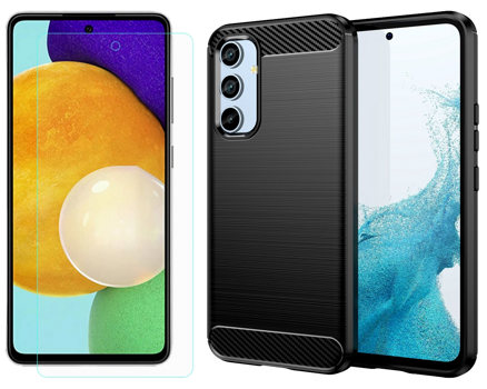 Pakke m. Beskyttelsesglas / Skærmbeskyttelse / Glas til Samsung Galaxy A54 5G & Carbon Cover til Samsung Galaxy A54 5G