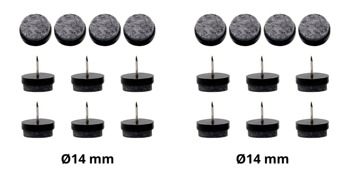 2x 10 stk. Filtpuder med Søm - Sort-Ø14 mm