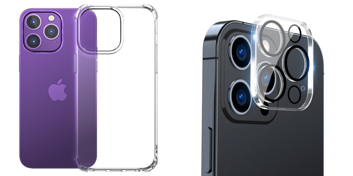 Pakke m. Gennemsigtigt Silikone Cover med Ekstra Beskyttelse i Hjørner til iPhone 15 Pro & Kamera Skærmbeskyttelse / Beskyttelsesglas til iPhone 15 Pro / Pro Max