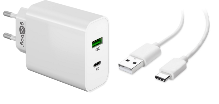Pakke m. 45W Hurtig Dobbelt Oplader med USB & USB-C & USB til USB-C Opladerkabel til iPhone 15 / Plus / Pro / Pro Max