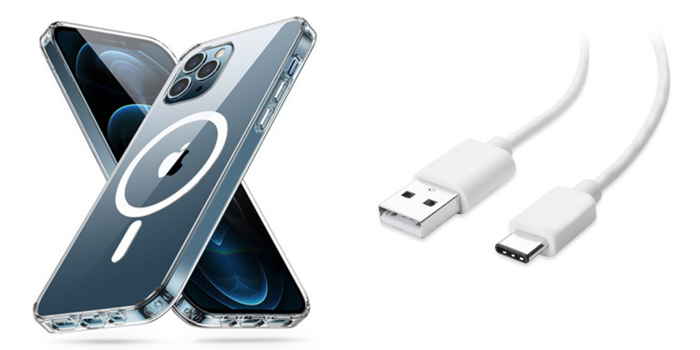Pakke m. Gennemsigtigt MagSafe Cover til iPhone 15 Pro & USB til USB-C Opladerkabel til iPhone 15 / Plus / Pro / Pro Max