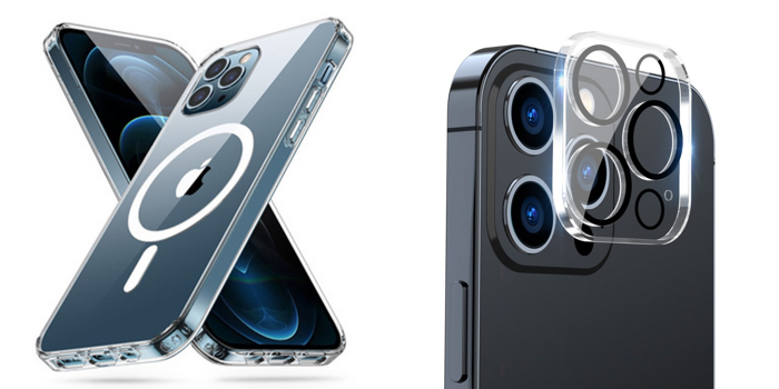 Pakke m. Gennemsigtigt MagSafe Cover til iPhone 15 Pro Max & Kamera Skærmbeskyttelse / Beskyttelsesglas til iPhone 15 Pro / Pro Max