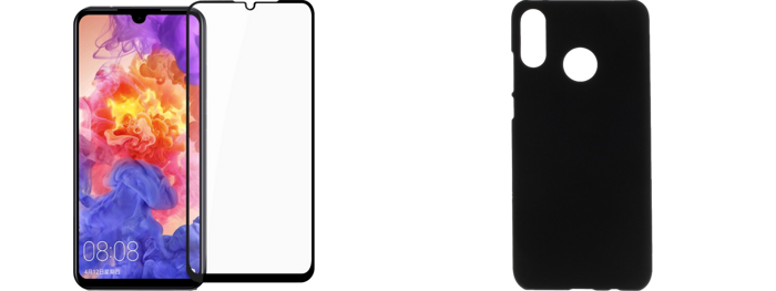 Pakke m. Buet Skærmbeskyttelse / Beskyttelsesglas til Huawei P30 Lite & Matte TPU Cover til Huawei P30 Lite Sort