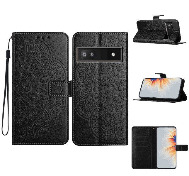 Google Pixel 8a Læder Etui med Mandalamønster - Frontvisning