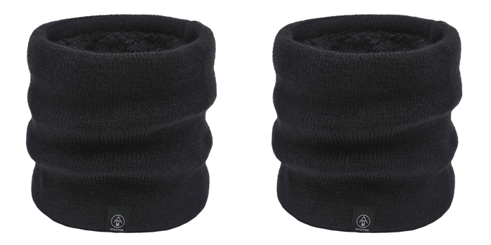 2x Vinter Halsedisse i Strik med Plys For-Sort