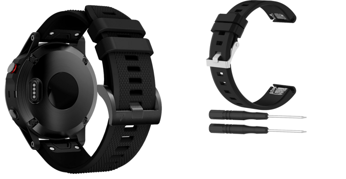Pakke m. Adley Silikone Rem til Garmin Fenix 5 / 5 Plus / 6 / 6 Pro Sort & Silicone rem til Garmin Fenix 5 / 5 Plus / 6 / 6 Pro Sort