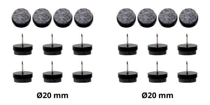 2x 10 stk. Filtpuder med Søm - Sort-Ø20 mm
