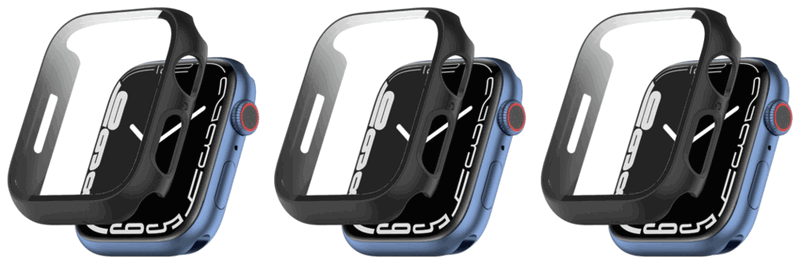 3x Cover med Beskyttelsesglas / Skærmbeskyttelse til Apple Watch 8 / 9 - 45mm - Sort