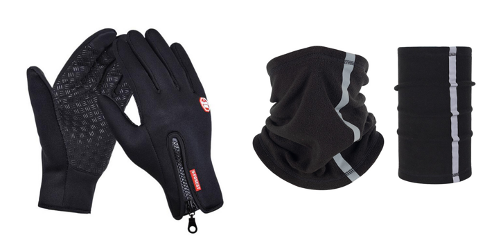 Pakke m. Vinterhandsker til Cykling, Polstrerede Fullfinger Handsker med Touch-Large & Vinter Halsedisse i Fleece med Refleks til Løb, Cykling og Ski