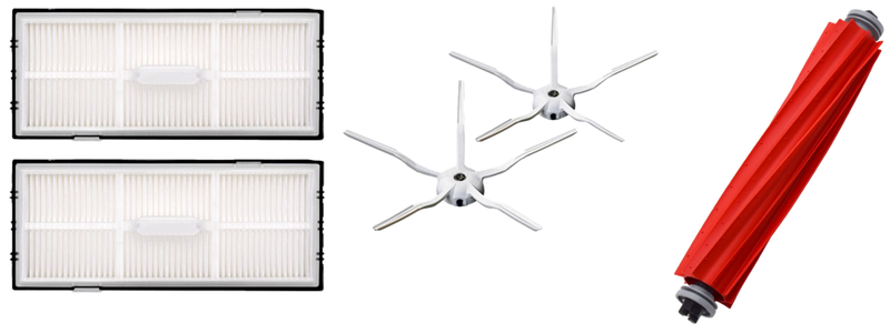 Pakke m. 2 Stk. HEPA filter til Roborock S7 / S7 Plus & 2x Sidebørster til Roborock S7 / S7 Plus & Gummi Hovedbørste til Roborock S7 / S7 Plus