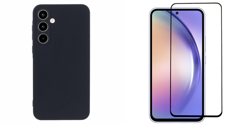 Pakke m. 1stk Samsung Galaxy A55 5G Soft Matte Silikone Cover & 1stk Samsung Galaxy A55 5G Skærmbeskyttelse / 3D Glas