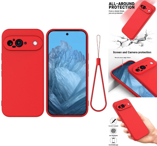Google Pixel 9 Silikone Cover med Håndrem Rød forside
