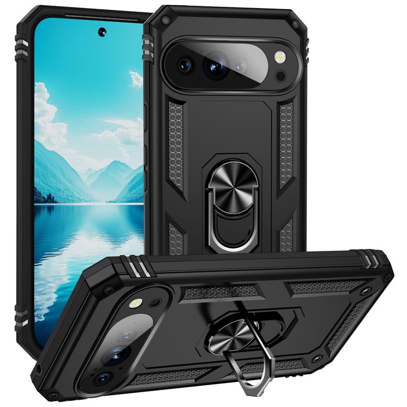 Google Pixel 10 / 10 Pro Hard Case Cover med Støttefod og Magnet – Sort