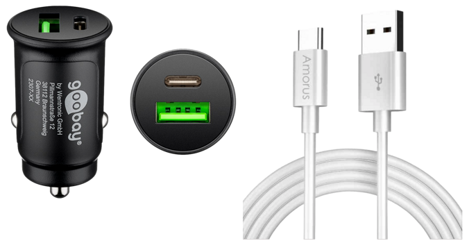 Pakke m. Dual-USB Hurtig Oplader til Bil & Opladerkabel til Saphe Drive Pro (2. udgave)