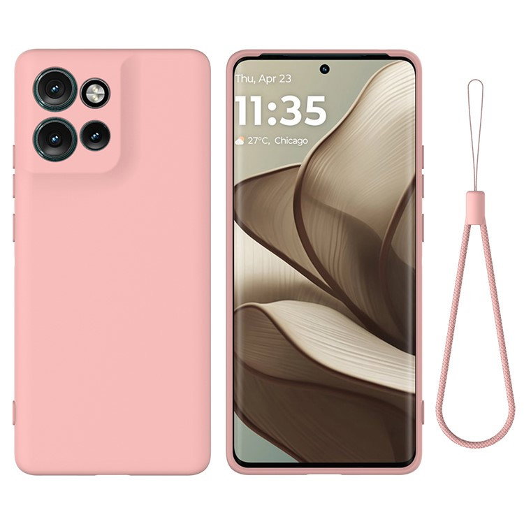 Motorola Edge 50 Neo Silikone Cover med Håndrem - Pink