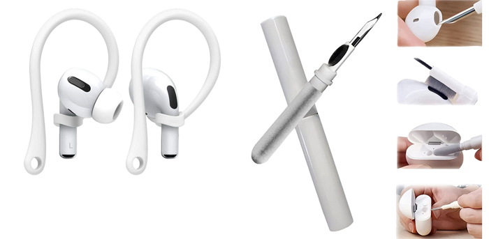Pakke m. Ørekroge til Apple AirPods Pro & Rengøringsværktøj til AirPods og EarBuds