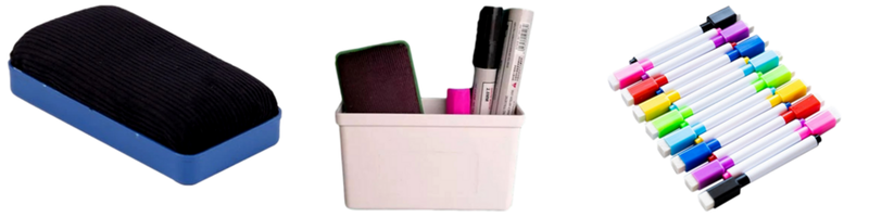 Pakke m. Magnetisk Tavlesvamp til Whiteboard & Magnetisk Boks til Tuscher & 8-Pak Magnetiske Whiteboard Tusser