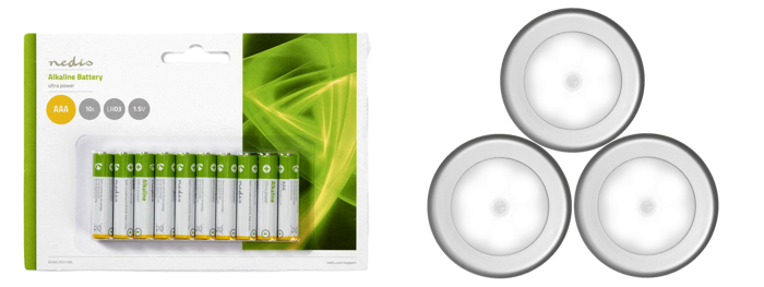 3 stk Trådløse LED Lys med Sensor Inkl. 10 Stk AAA Batterier