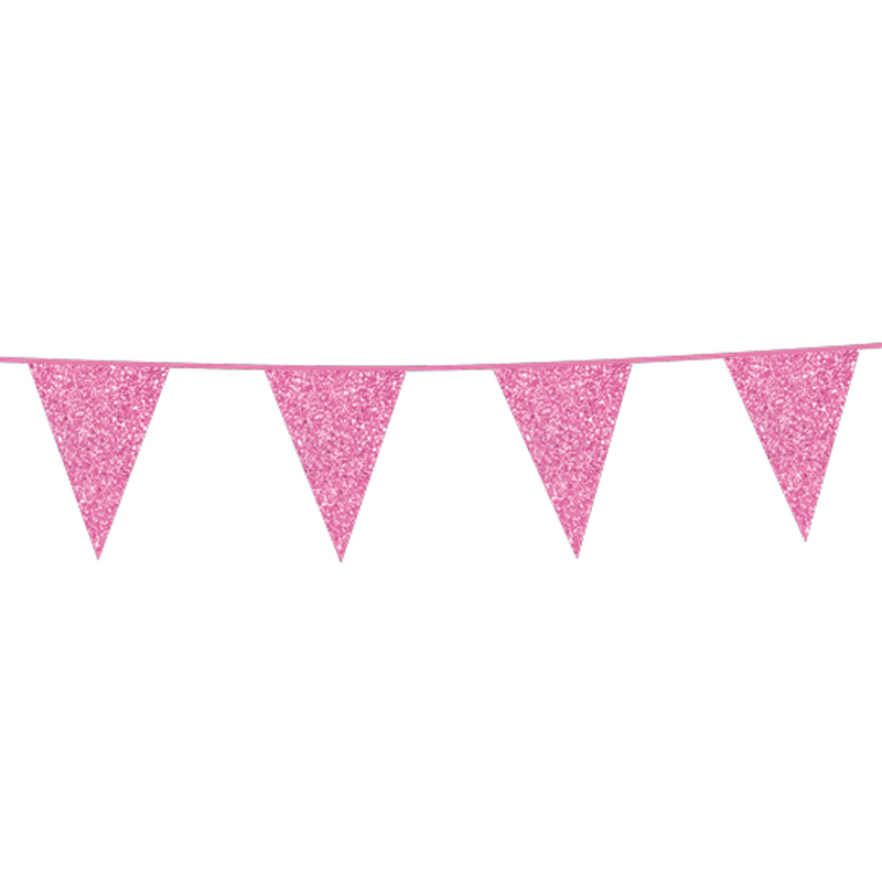 Glitter Vimpel Guirlande til Fødselsdag, Barnedåb og Fest-Pink