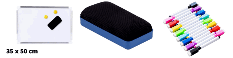 Pakke m. Magnetisk Whiteboard 35 x 50 cm & Magnetisk Tavlesvamp til Whiteboard & 8-Pak Magnetiske Whiteboard Tusser