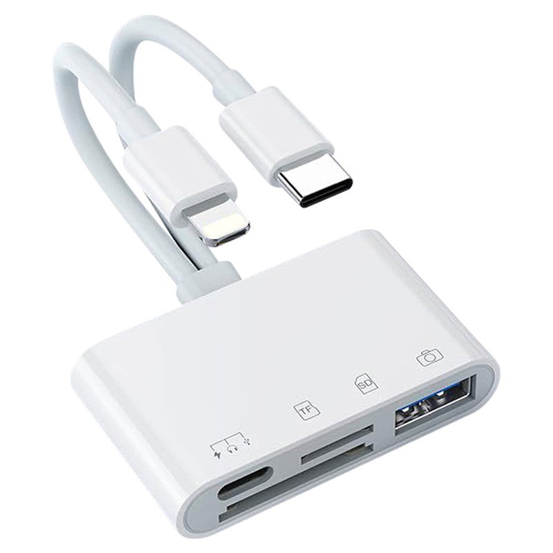 iPhone og USB-C Kortlæser – 4-i-1 Adapter til SD-, MicroSD- og USB-enheder