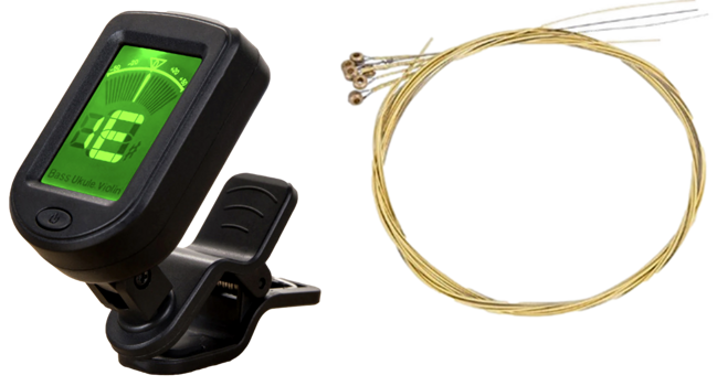 Pakke m. Digital Guitarstemmer m. Clips & 6-Pak Guitarstrenge
