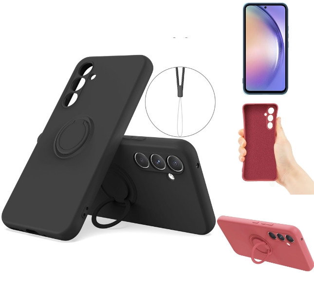 Sort Samsung Galaxy A25 5G Cover med ringholder og håndledsrem