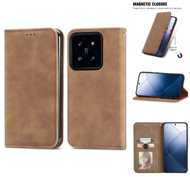Læder Wallet-cover til Xiaomi 14T Pro set forfra