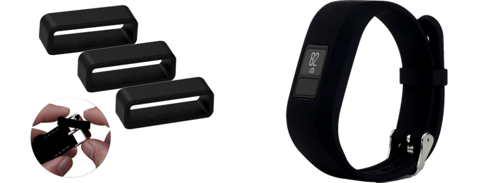 Pakke m. 3 Stk. 16mm Gummistrop / Remholder til Urrem & Silicone rem til Garmin Vivofit 3 / Vivofit JR / JR 2 Sort