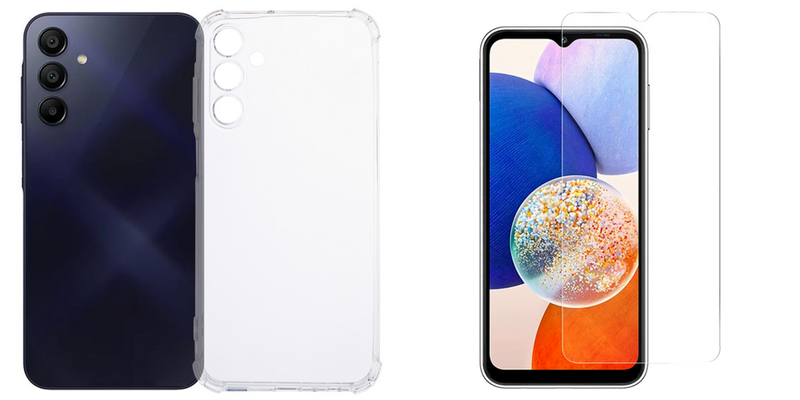 Pakke m. 1stk Samsung Galaxy A15 5G Gennemsigtigt Silikone Cover & 1stk Samsung Galaxy A15 5G Skærmbeskyttelse / Glas