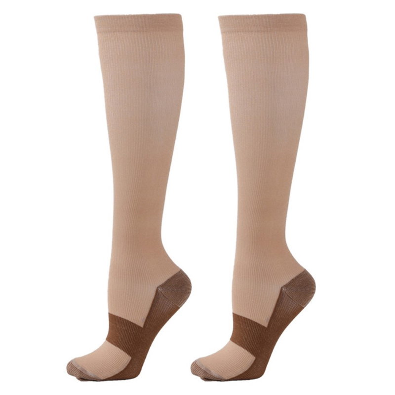 Beige Elastiske Nylon Kompressionsstrømper til Sport, Ski & Rejser - S / L