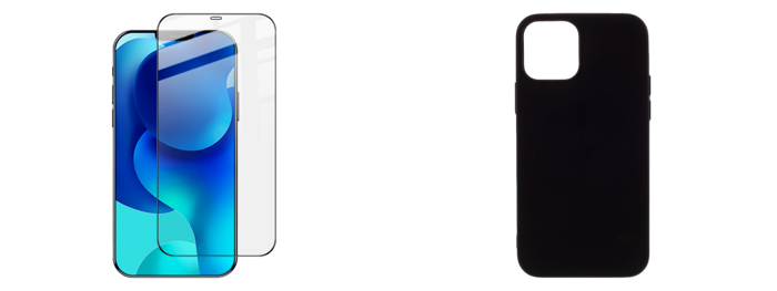 Matte TPU Cover i Sort & Beskyttelsesglas / Skærmbeskyttelse / 3D Glas til iPhone 12 / 12 Pro