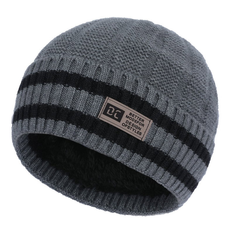 Stribet Strikket Hue / Beanie til Voksne-Grå