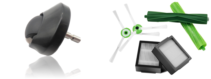 Pakke m. Næsehjul m/ Beslag til iRobot Roomba & Børste- og Filter Pakke til iRobot Roomba i7 / i7+ / E5 / E6