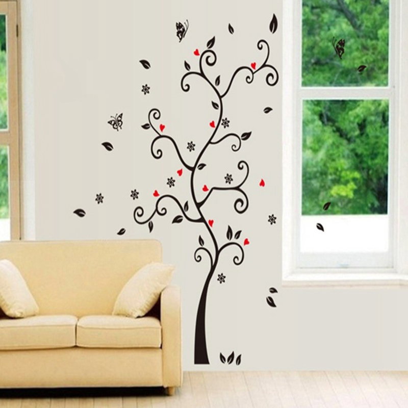 Tegneserie Træ med Hjerter Wallsticker / Vægklistermærke