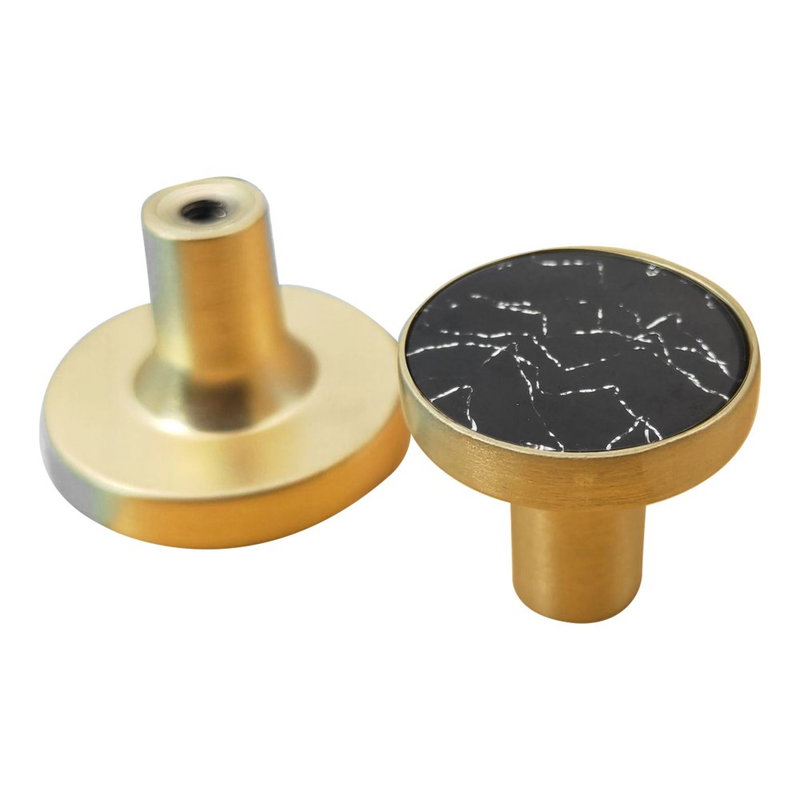 32 mm Guld Møbelknop / Knage med Marmor Mønster-Sort / Hvid