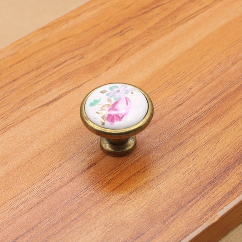 Porcelænsknop med Bronzefarvet Kant-Pink