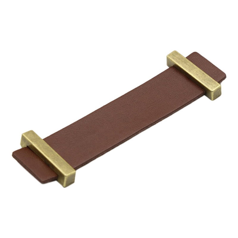 96mm Lædergreb / Håndtag med Messing Holdere-Brun