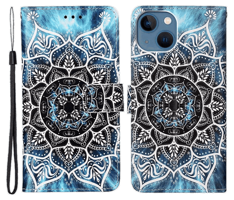 Blå Mandala Læder Flip Cover til iPhone 14