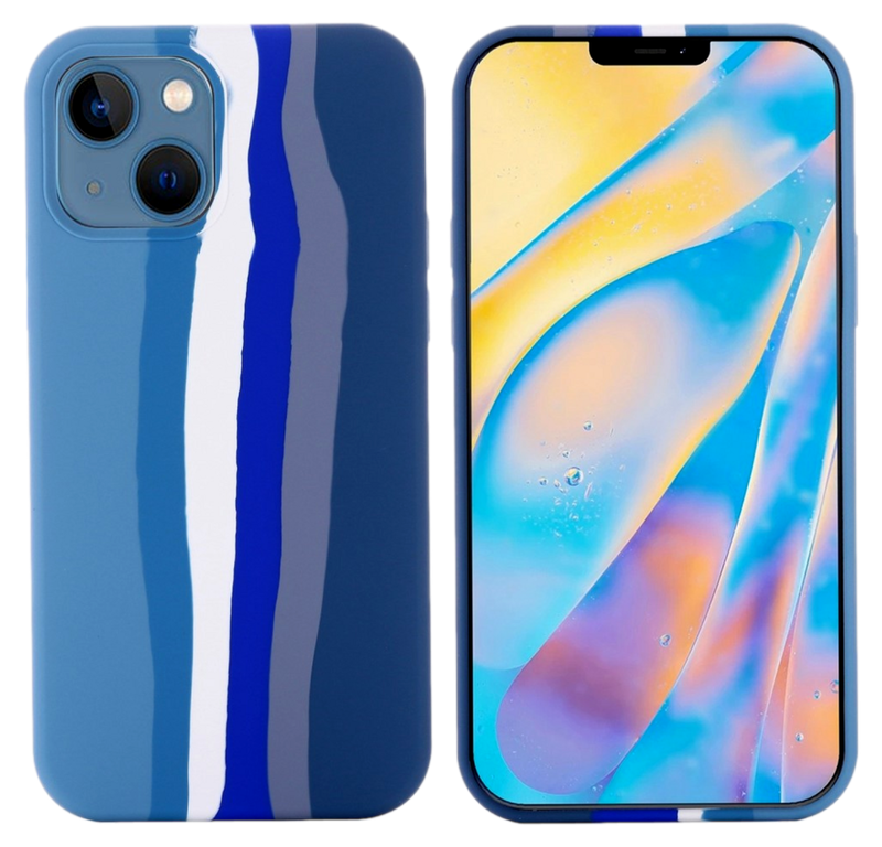 Rainbow Silikone Cover til iPhone 14 Plus-Blå
