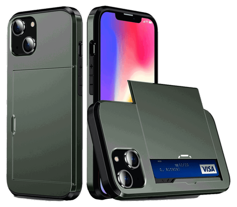 Slide Kortholder Cover til iPhone 14-Grøn