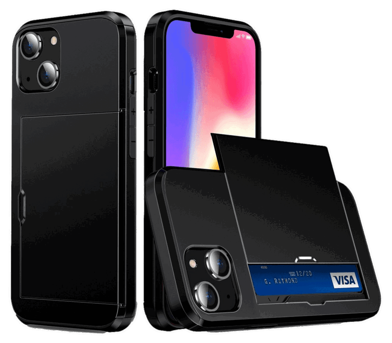 Slide Kortholder Cover til iPhone 14 Plus-Sort