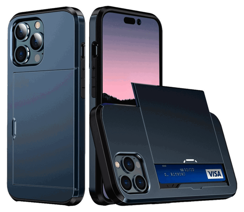 Slide Kortholder Cover til iPhone 14 Pro Max-Mørkeblå