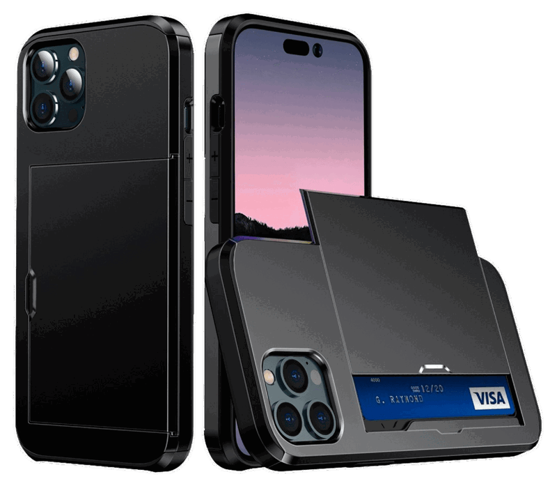 Slide Kortholder Cover til iPhone 14 Pro-Sort