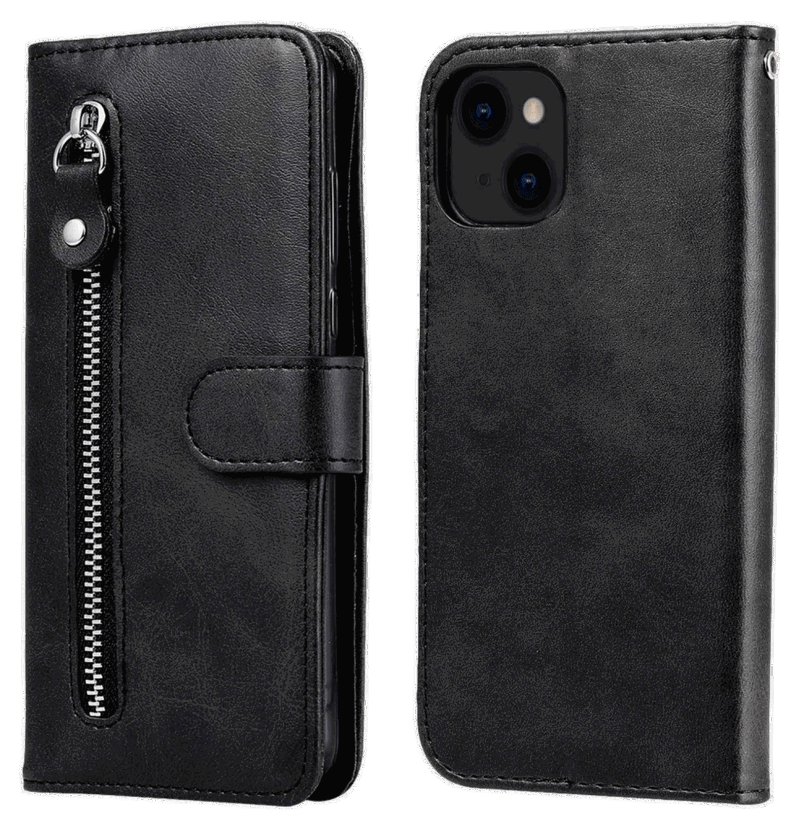 Zipper Flip Cover til iPhone 14-Sort