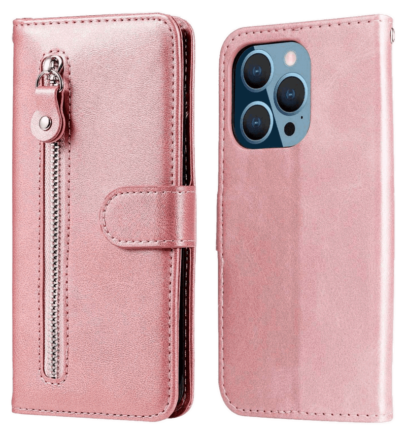 Zipper Flip Cover til iPhone 14 Pro-Lyserød